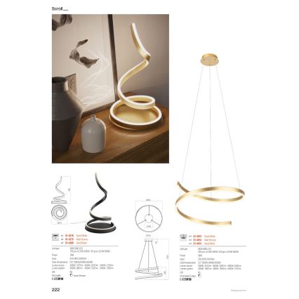 Redo 01-4014 - LED ściemnialny żyrandol na lince SCROLL LED/38W/230V 3000K/4000K/6000K CRI 90 śr. 60 cm złoty