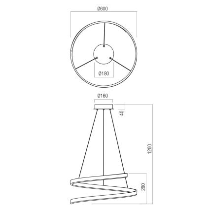 Redo 01-4015 - Ściemnialna lampa wisząca na przewodzie SCROLL LED/38W/230V 3000K/4000K/6000K CRI 90 Ø 60 cm czarna