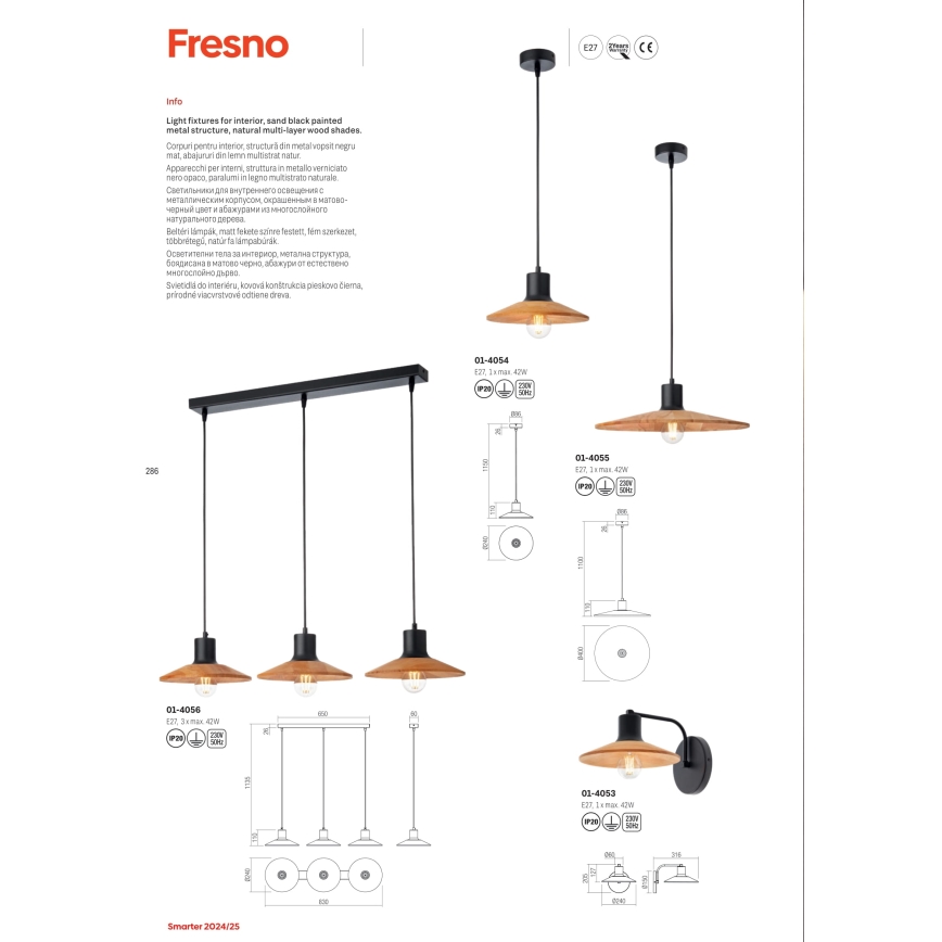 Redo 01-4054 - Żyrandol na lince FRESNO 1xE27/42W/230V śr. 24 cm