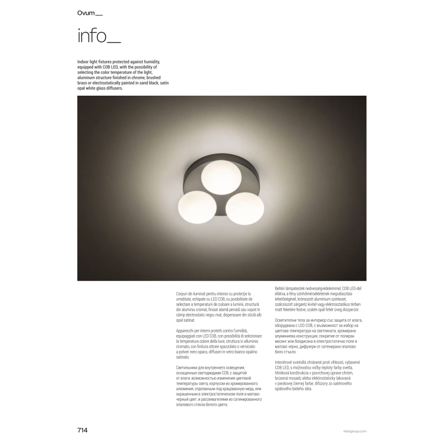 Redo 01-4306 - LED plafon łazienkowy OVUM 3xLED/5W/230V 3000/4000K CRI 90 śr. 24 cm IP44 biały/chrom błyszczący