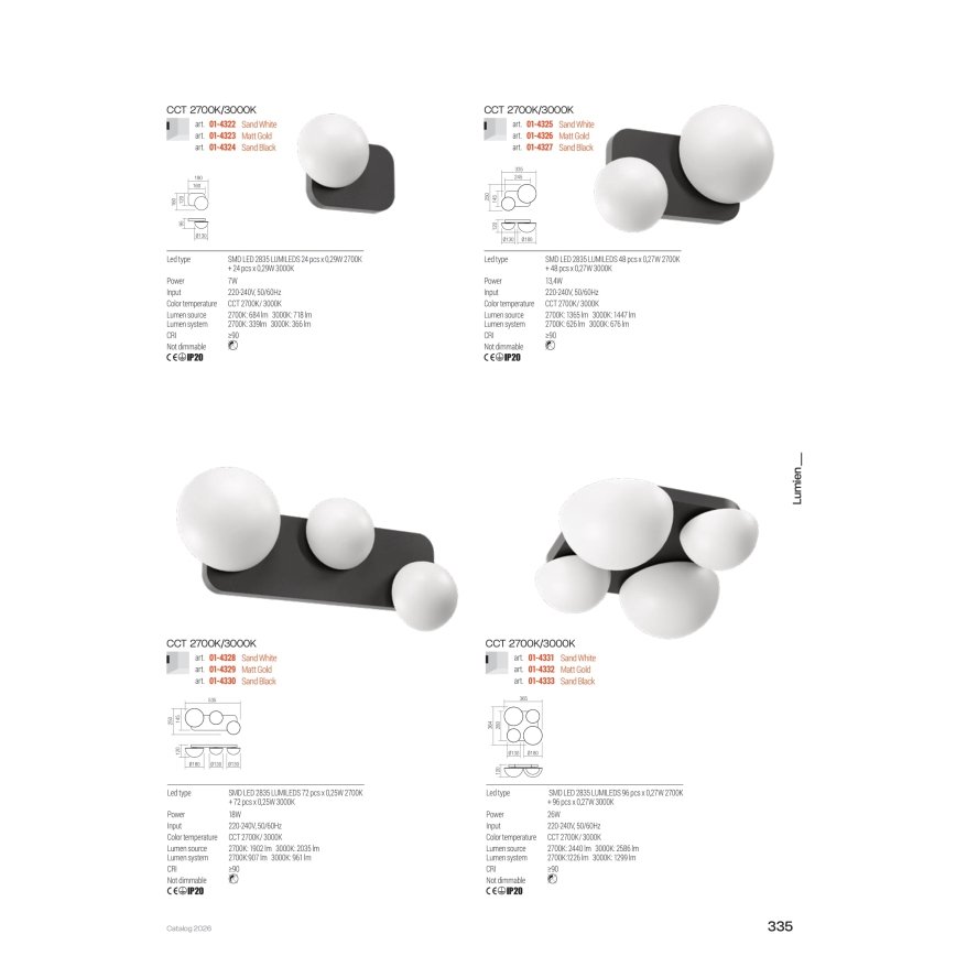 Redo 01-4330 - LED kinkiet LUMIEN 3xLED/18W/230V 2700/3000K CRI 90 biały/czarny