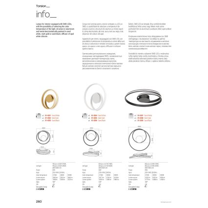 Redo 01-4364 - LED ściemnialny żyrandol na linkach TORSION LED/60W/230V 2700/3000/4000K CRI 90 Ø 75,2 cm złoty