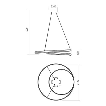 Redo 01-4365 - LED ściemnialny żyrandol na linkach TORSION LED/60W/230V 2700/3000/4000K CRI 90 śr. 75,2 cm czarny