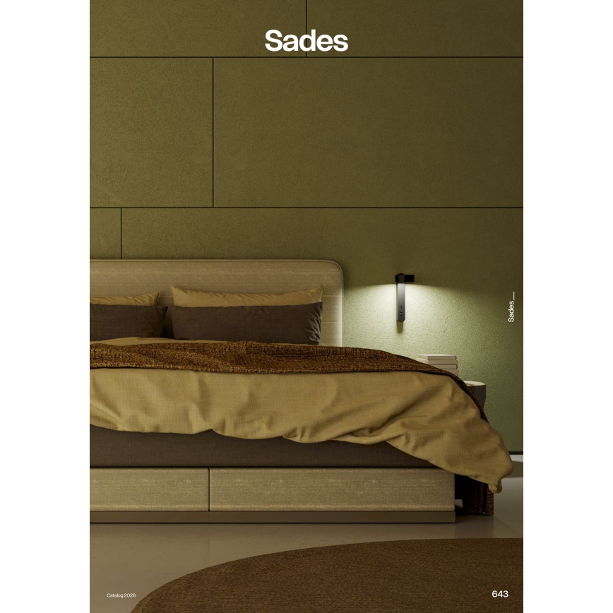 Redo 01-4643 - Kinkiet LED SADES, 6W/230V, CRI 90, USB, czarny