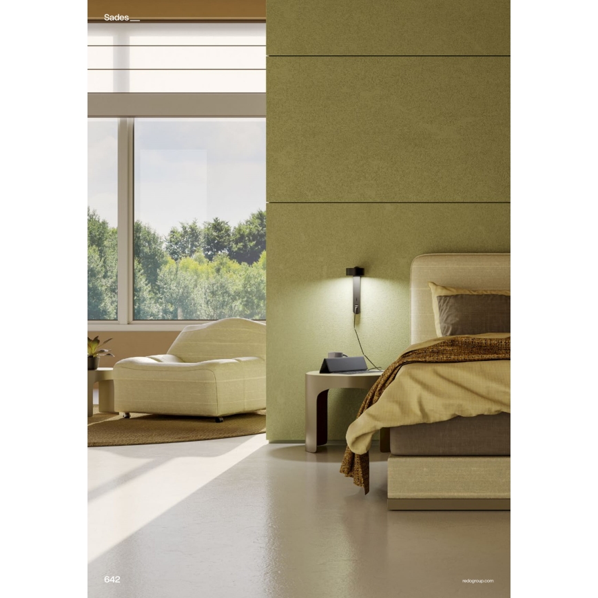 Redo 01-4643 - Kinkiet LED SADES, 6W/230V, CRI 90, USB, czarny