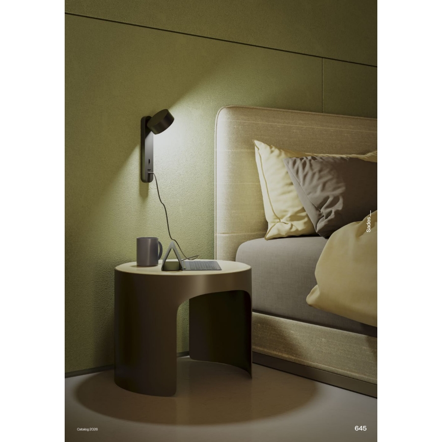 Redo 01-4643 - Kinkiet LED SADES, 6W/230V, CRI 90, USB, czarny