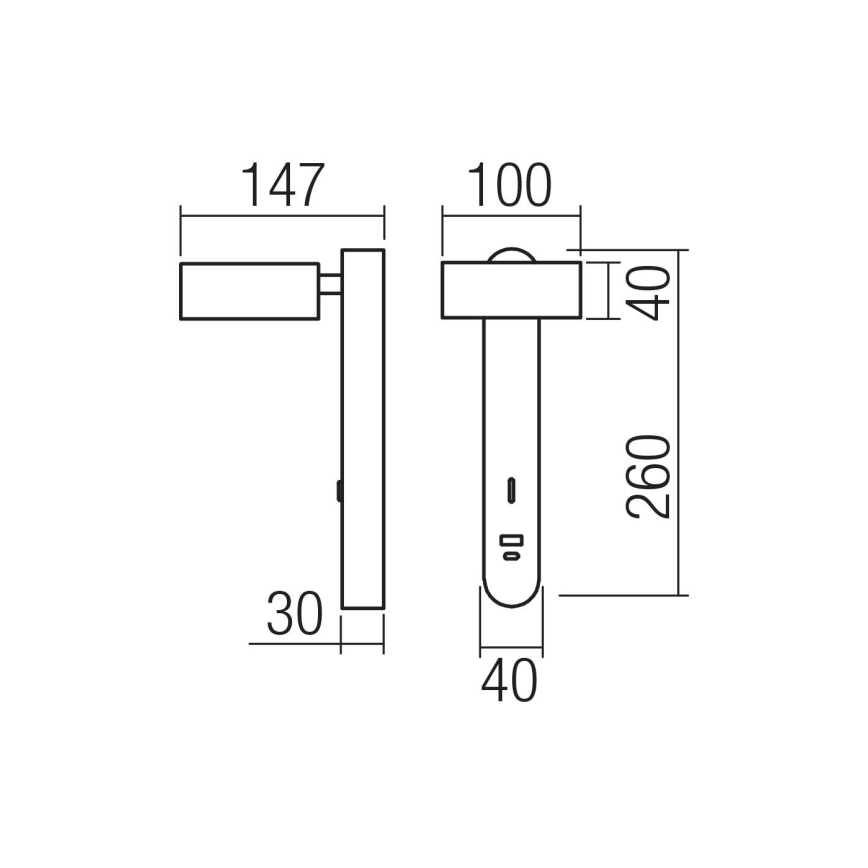Redo 01-4643 - Kinkiet LED SADES, 6W/230V, CRI 90, USB, czarny