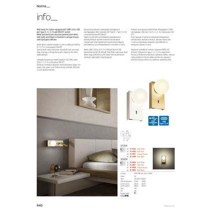 Redo 01-4656 - LED Kinkiet NORMA LED/5W/230V CRI 90 USB biały