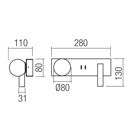 Redo 01-4661 - Kinkiet LED NORMA LED/5W/230V + LED/3W CRI 90 USB biały/złoty