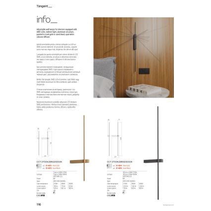 Redo 01-4672 - Kinkiet LED TANGENT LED/6W/230V 2700/2850/3000K CRI 90 złoty