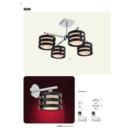 Redo 01-627 - Lampa wisząca na drążku KIM 4xE14/28W/230V chrom błyszczący/czarny