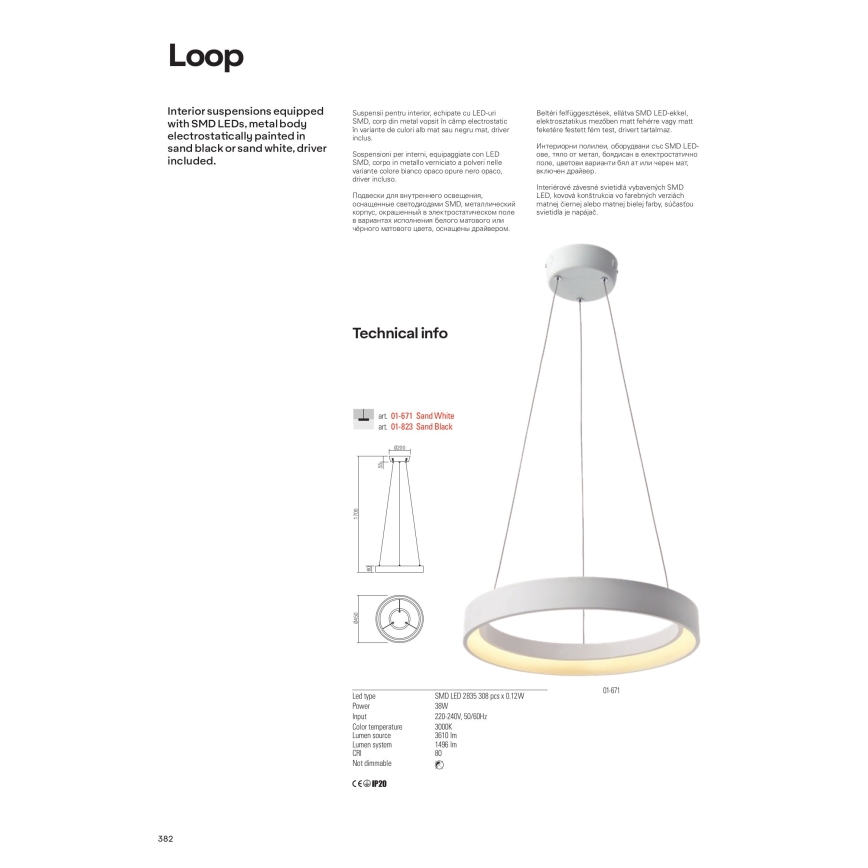 Redo 01-672 - LED Żyrandol na lince LOOP LED/48W/230V śr. 60 cm biały