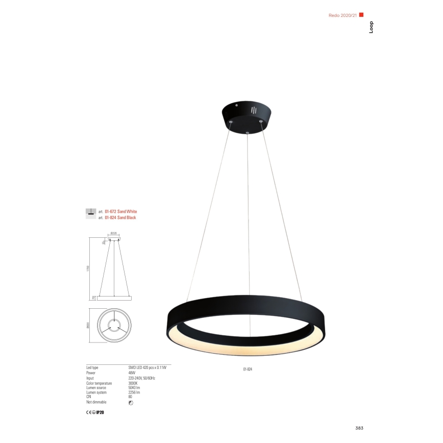 Redo 01-672 - LED Żyrandol na lince LOOP LED/48W/230V śr. 60 cm biały