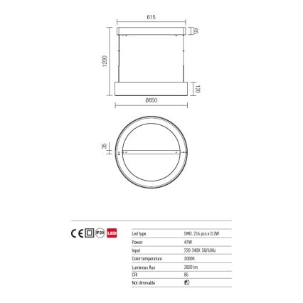 Redo 01-924 - LED Żyrandol na lince BOND LED/47W/230V 3000K szary