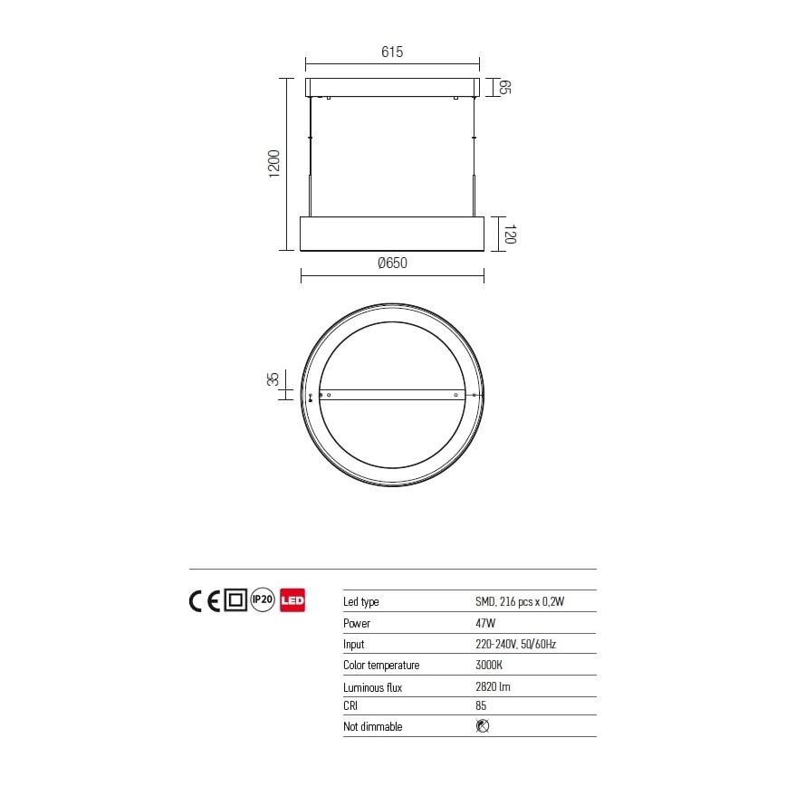 Redo 01-924 - LED Żyrandol na lince BOND LED/47W/230V 3000K szary