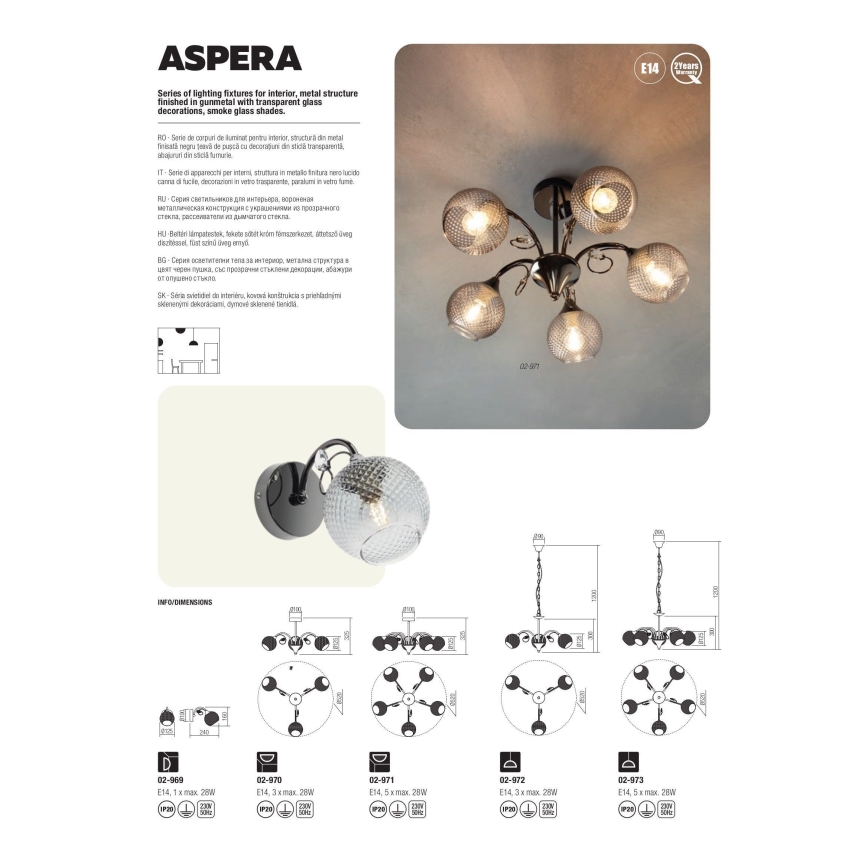 Redo 02-971 - Żyrandol ASPERA 5xE14/28W/230V czarny