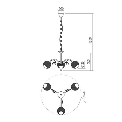 Redo 02-972 - Żyrandol na łańcuchu ASPERA 3x E14/28W/230V, średnica 52 cm, czarny