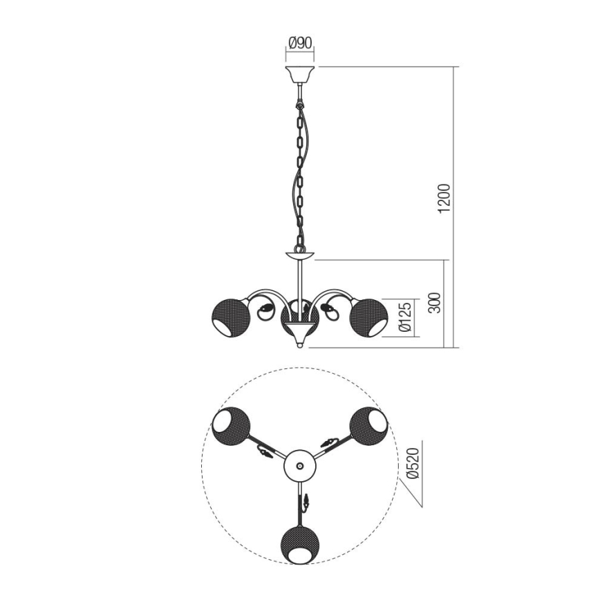 Redo 02-972 - Żyrandol na łańcuchu ASPERA 3x E14/28W/230V, średnica 52 cm, czarny