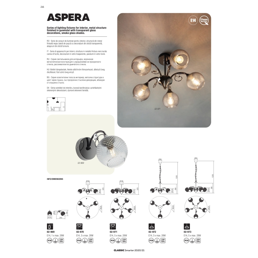 Redo 02-973 - Żyrandol na łańcuchu ASPERA 5xE14/28W/230V czarny