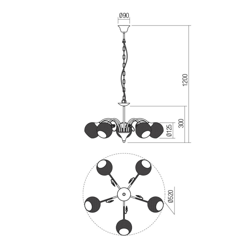 Redo 02-973 - Żyrandol na łańcuchu ASPERA 5xE14/28W/230V czarny