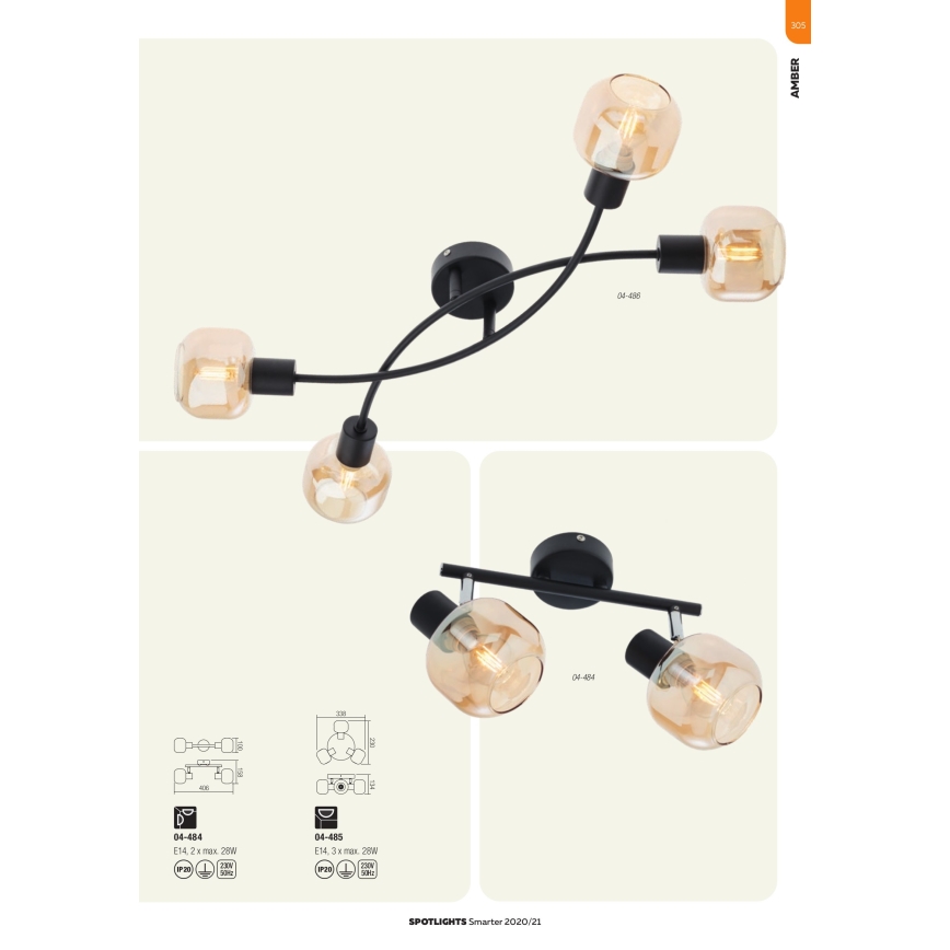 Redo 04-484 - Oświetlenie punktowe AMBER 2xE14/28W/230V