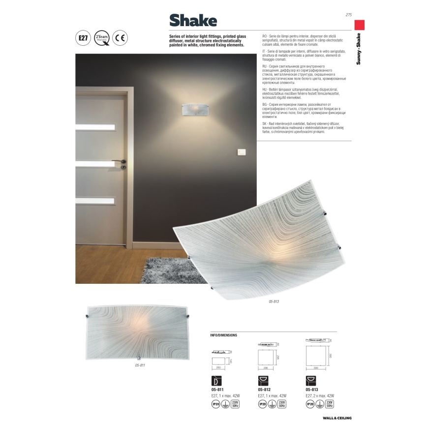 Redo 05-812 - Lampa sufitowa SHAKE 1xE27/42W/230V 29,5x29,5 cm biała