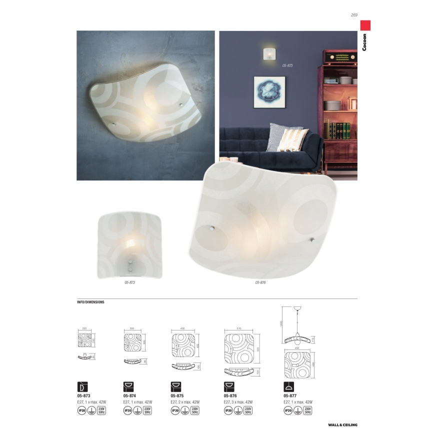 Redo 05-877 - Lampa wisząca na lince COCOON 1xE27/42W/230V kremowa