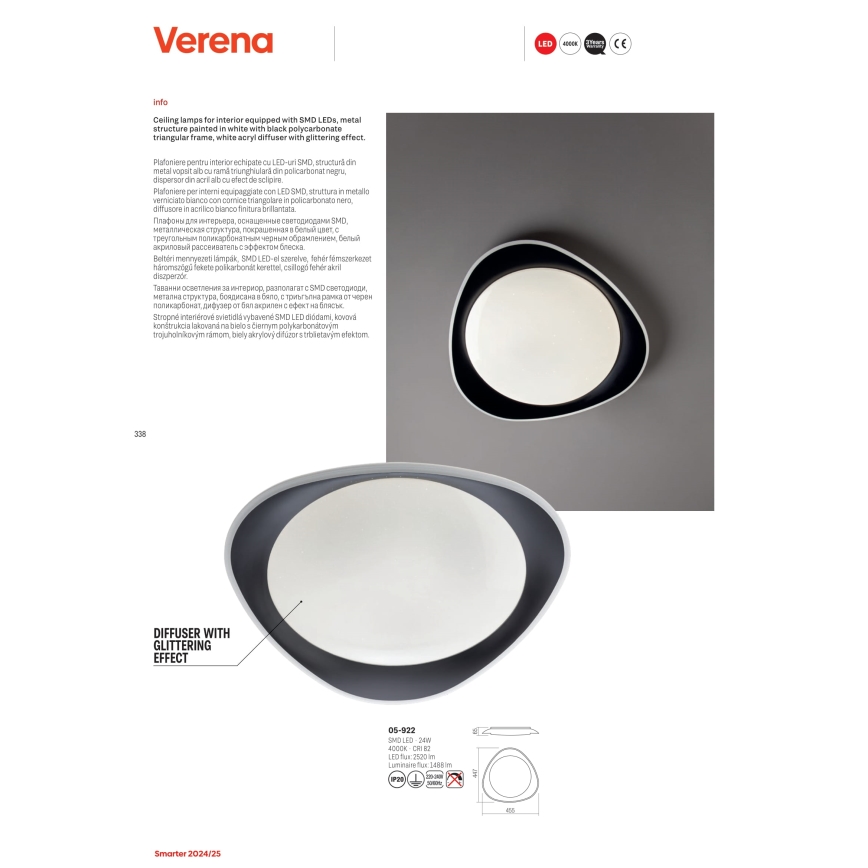 Redo 05-922 - LED Plafon VERENA LED/24W/230V antracyt