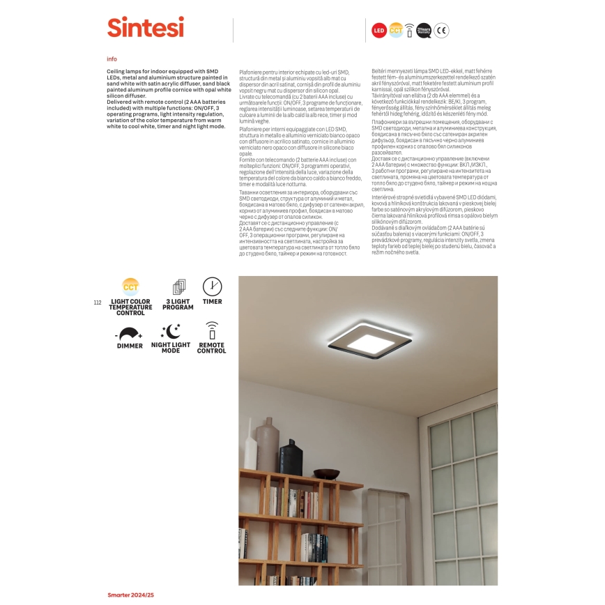 Redo 05-959 - LED Plafon ściemnialny SINTESI LED/45W/230V śr. 45 cm 3000-6000K + zdalne sterowanie