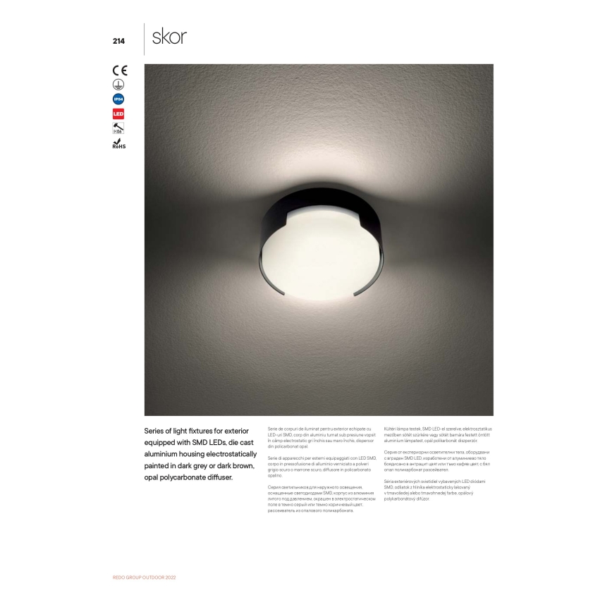 Redo 90004 - LED Plafon zewnętrzny SKOR LED/12W/230V śr. 15 cm IP54 brązowy