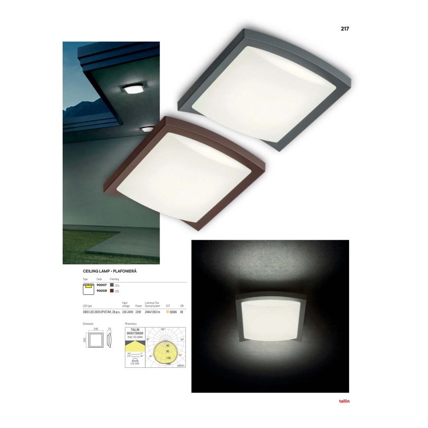 Redo 90008 - LED Plafon zewnętrzny TALLIN LED/21W/230V 24,5x24,5 cm IP54 brązowy