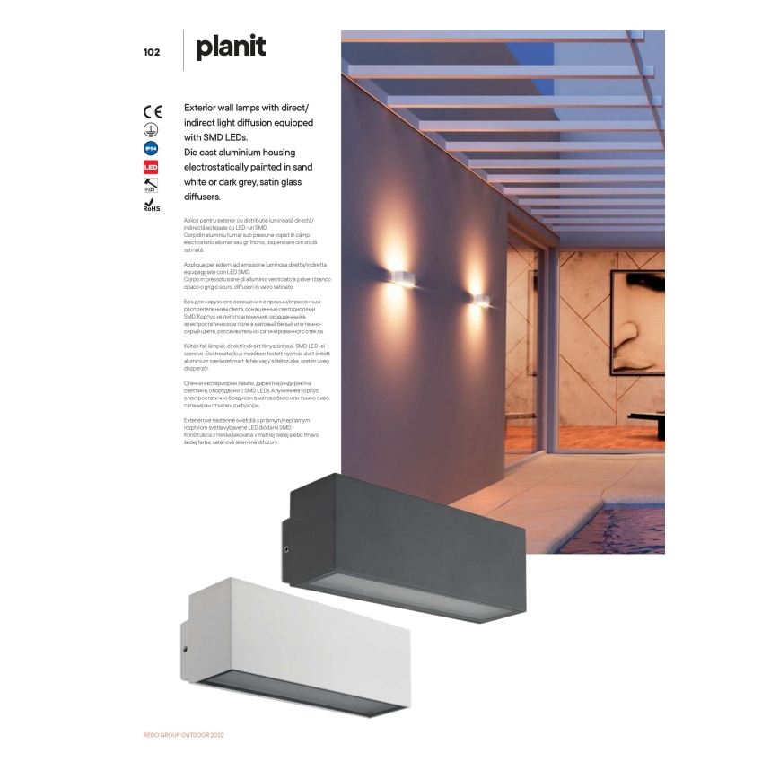 Redo 90096 - Kinkiet zewnętrzny LED PLANIT LED/10W/230V 3000K IP54 antracyt