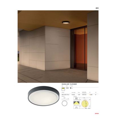 Redo 90155 - LED Plafon zewnętrzny PONZA LED/16W/230V śr. 26 cm IP65