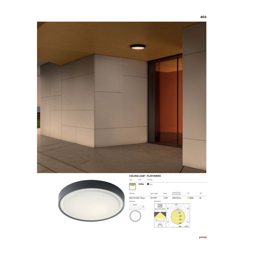 Redo 90155 - LED Plafon zewnętrzny PONZA LED/16W/230V śr. 26 cm IP65