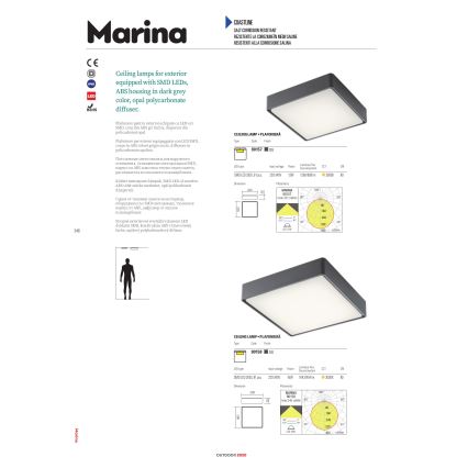 Redo 90158 - LED Plafon zewnętrzny MARINA LED/16W/230V 29,6x29,6 cm IP65 antracyt