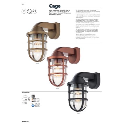 Redo 90206 - Kinkiet zewnętrzny CAGE 1xE27/28W/230V IP44 miedziane