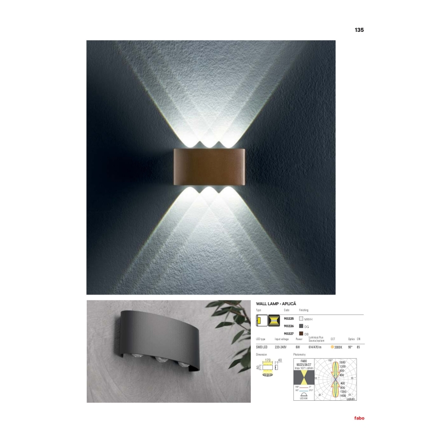 Redo 90226 - LED Kinkiet zewnętrzny FABO LED/6W/230V 3000K IP54 szary