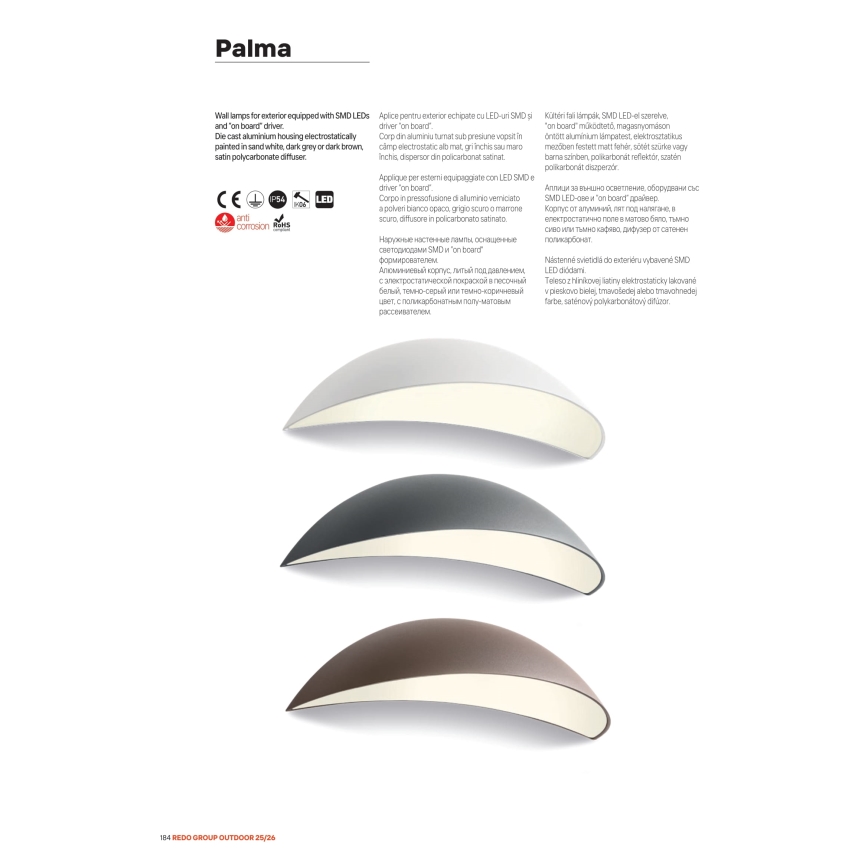 Redo 90236 - Zewnętrzny kinkiet LED PALMA LED/18W/230V 3000K IP54 brązowy