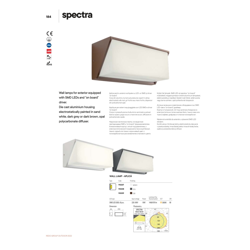 Redo 90238 - LED Kinkiet zewnętrzny SPECTRA LED/16W/230V 3000K IP54 szary