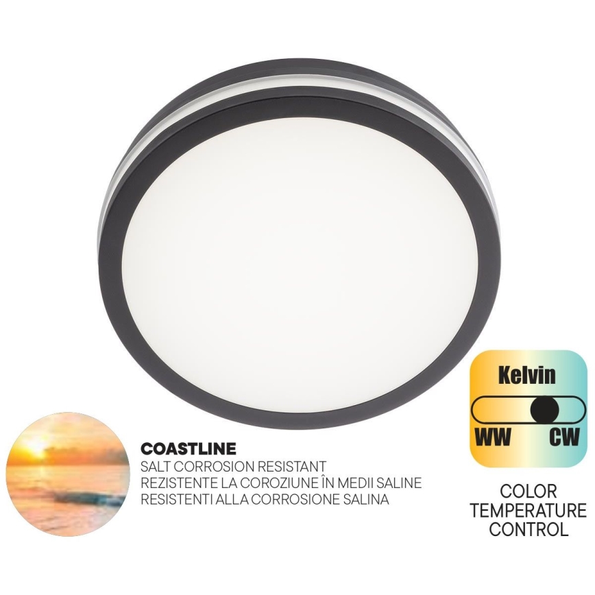 Redo 90286 - LED Plafon zewnętrzny ISOLA LED/24W/230V śr. 26 cm 3000/4000/6500K IP54 antracyt