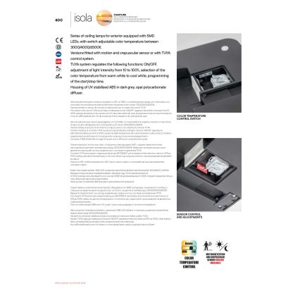 Redo 90288 - LED Plafon zewnętrzny ISOLA LED/24W/230V 26x26 cm 3000/4000/6500K IP54 antracyt