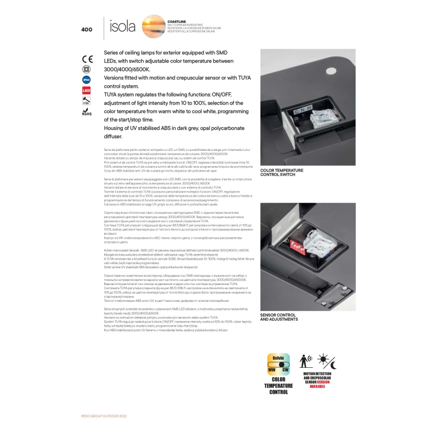 Redo 90288 - LED Plafon zewnętrzny ISOLA LED/24W/230V 26x26 cm 3000/4000/6500K IP54 antracyt