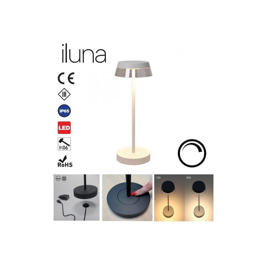 Redo 90306 - LED Ściemnialna dotykowa lampa stołowa ILUNA LED/2,5W/5V 2700-3000K 3000 mAh IP65 biała