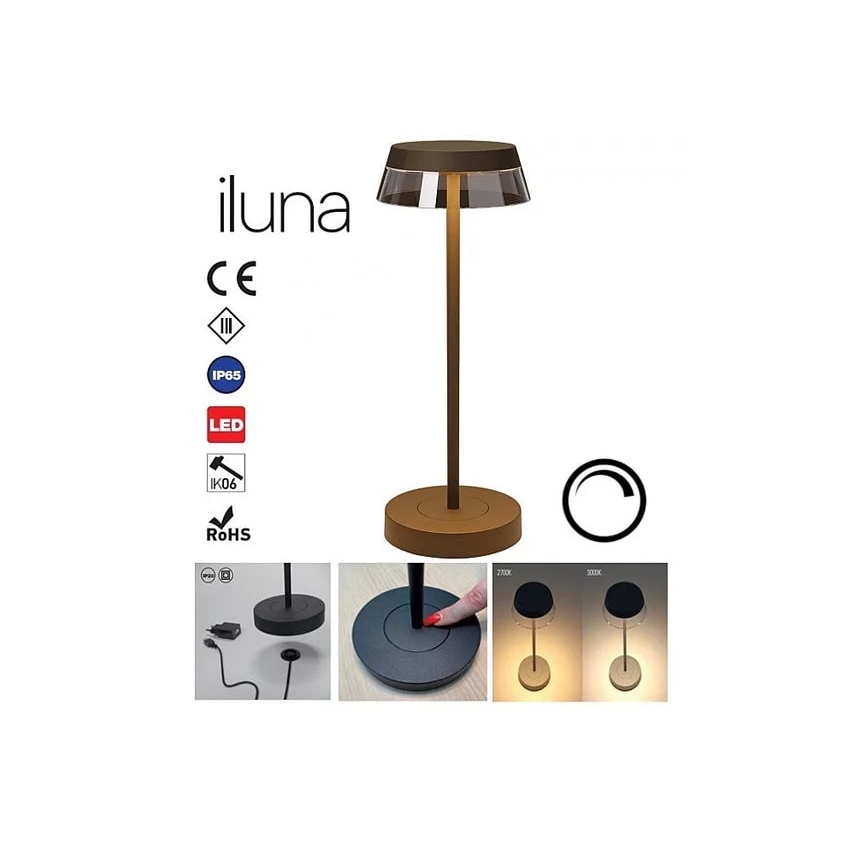 Redo 90308 - LED Ściemnialna dotykowa lampa stołowa ILUNA LED/2,5W/5V 2700-3000K 3000 mAh IP65 brązowa