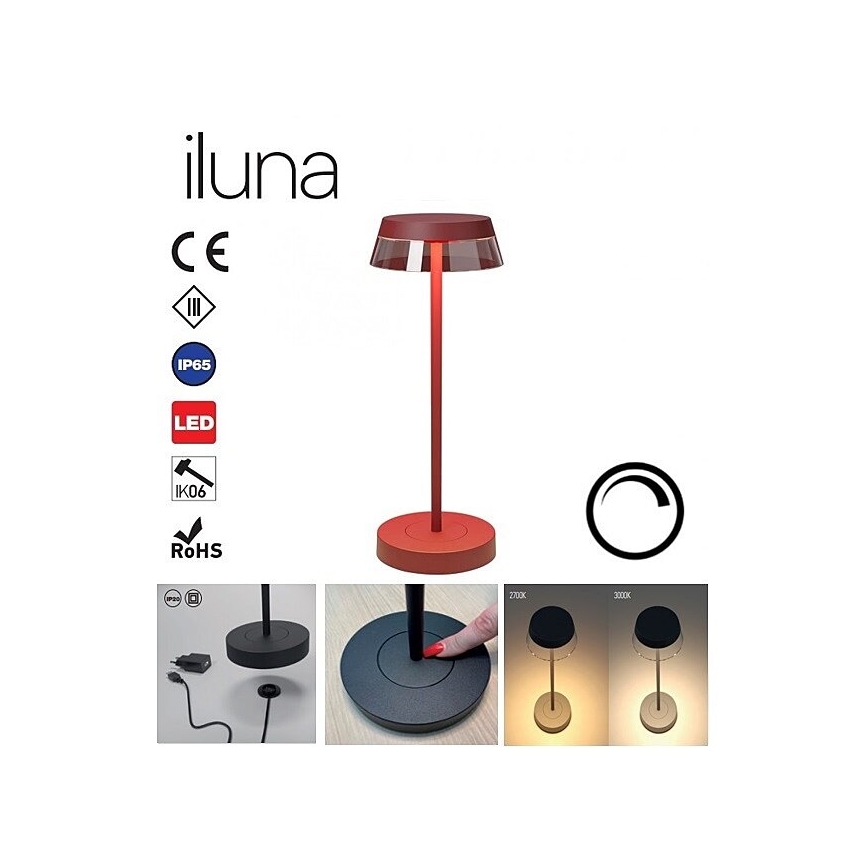 Redo 90311- LED Ściemnialna dotykowa lampa stołowa ILUNA LED/2,5W/5V 2700-3000K 3000 mAh IP65 czerwona