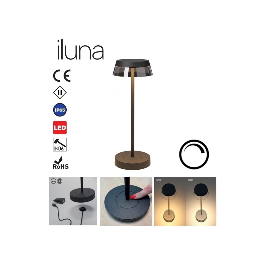 Redo 90312 - LED Ściemnialna dotykowa lampa stołowa ILUNA LED/2,5W/5V 2700-3000K 3000 mAh IP65 czarna