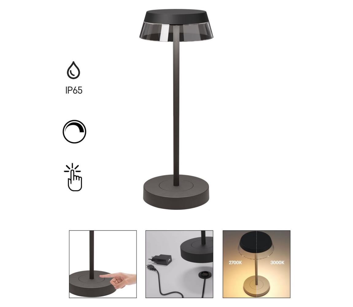 Redo 90312 - LED Ściemnialna lampa stołowa ILUNA LED/2,5W/5V 3000 mAh IP65 czarna