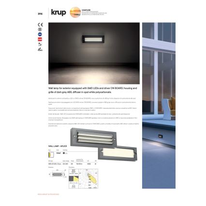 Redo 90330 - LED Kinkiet zewnętrzny KRUP LED/6W/230V IP65 antracyt