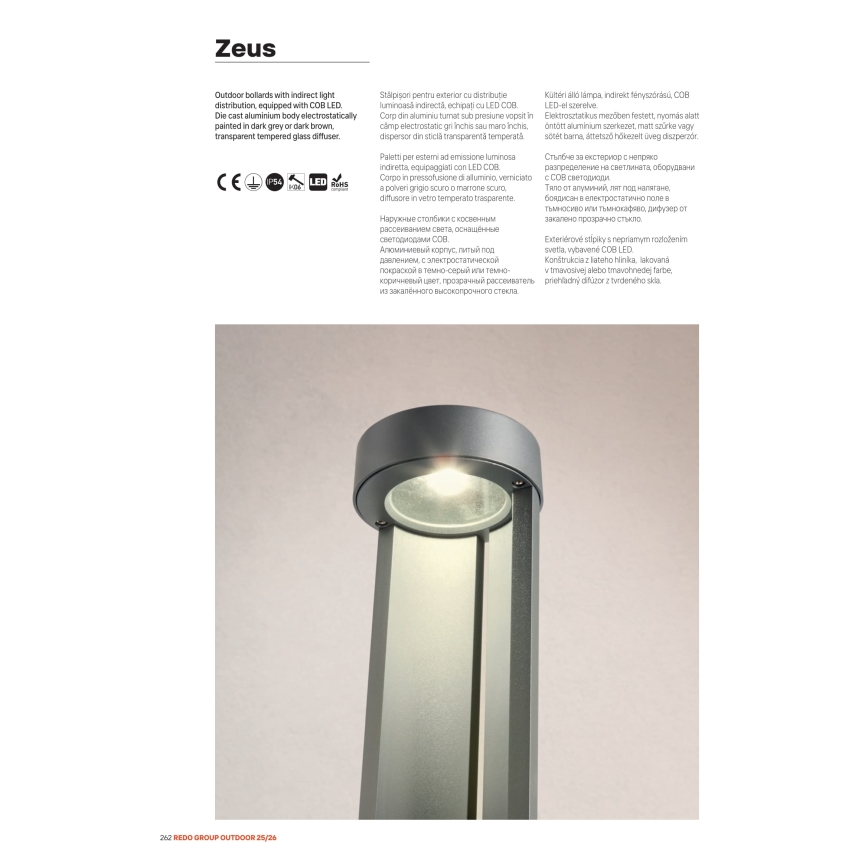 Redo 90365 - Zewnętrzna lampa LED ZEUS LED/11,5W/230V 3000K 75 cm IP54 antracyt