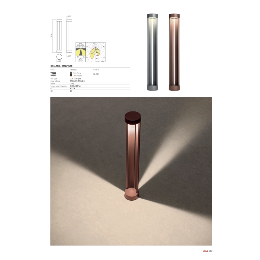 Redo 90365 - Zewnętrzna lampa LED ZEUS LED/11,5W/230V 3000K 75 cm IP54 antracyt